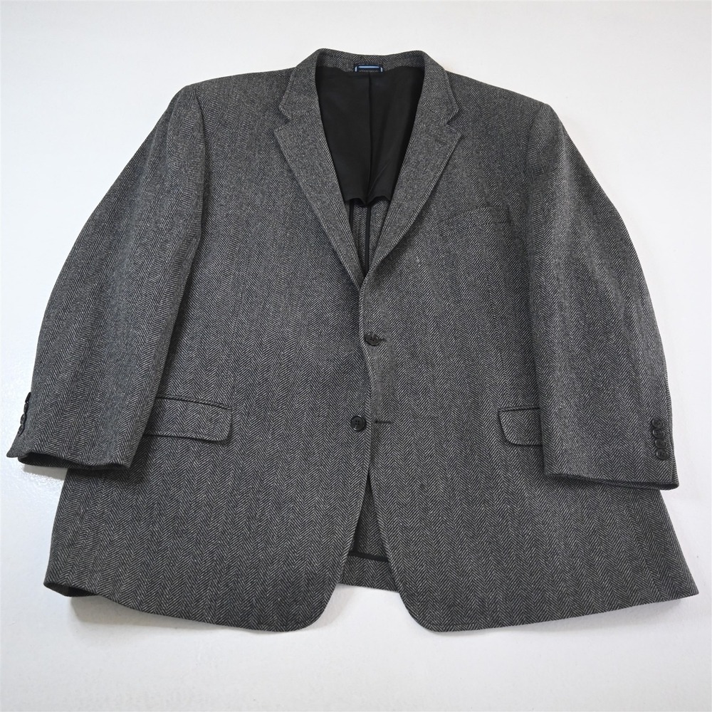 Tommy Hilfiger 54R Gray Herringbone 100% Wool Tweed Blazer Jacket Sport Coat